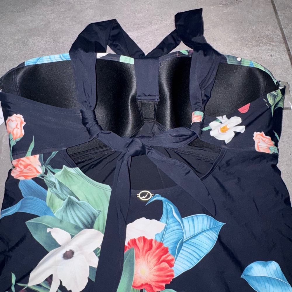 Jantzen Botanical Beauty Tankini Top Women 18W Black Floral New‎ JZ23800S - Picture 5 of 11